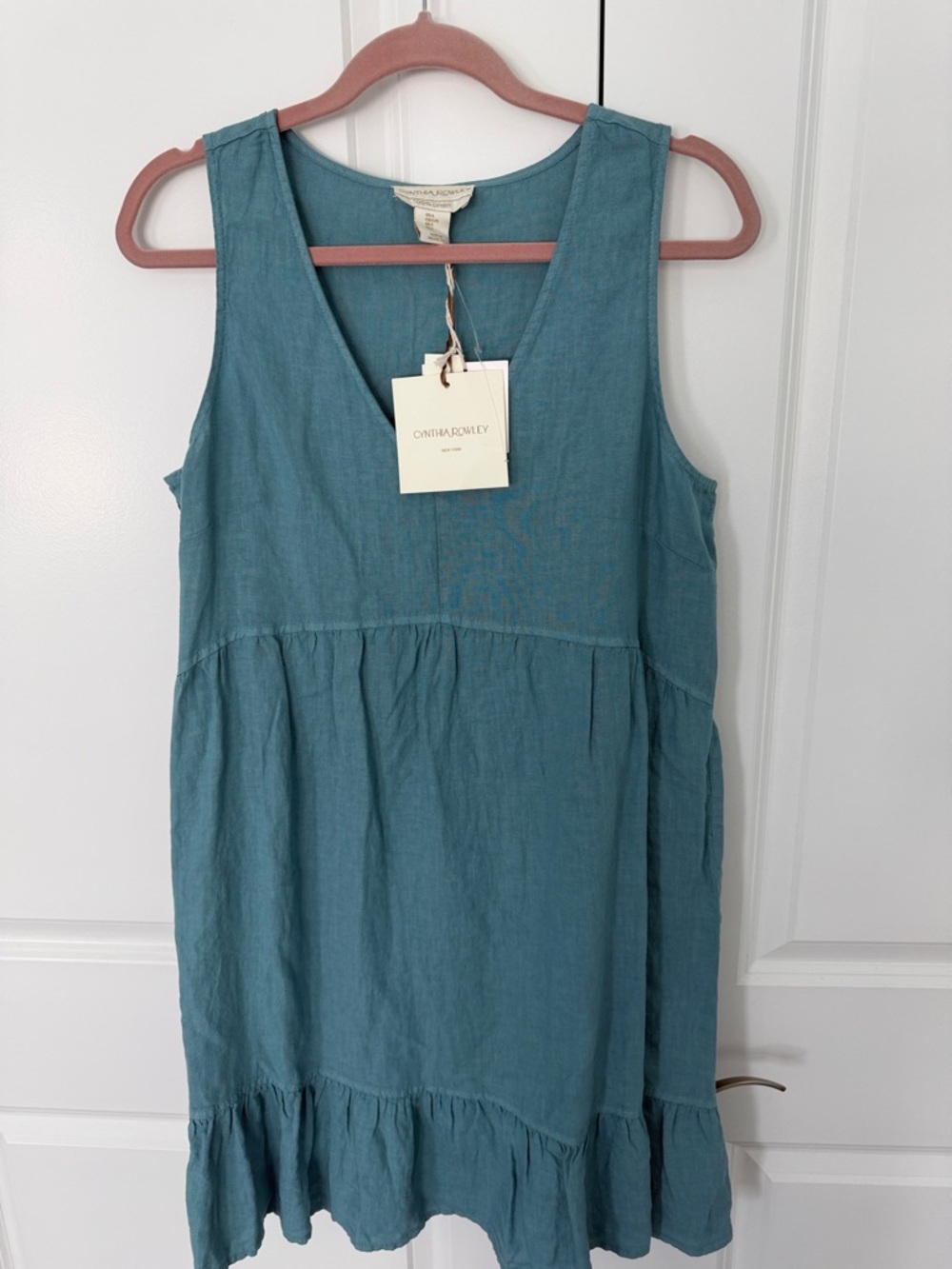 Cynthia Rowley Teal Linen Sleeveless V-Neck Ruffle Hem Sun Dress